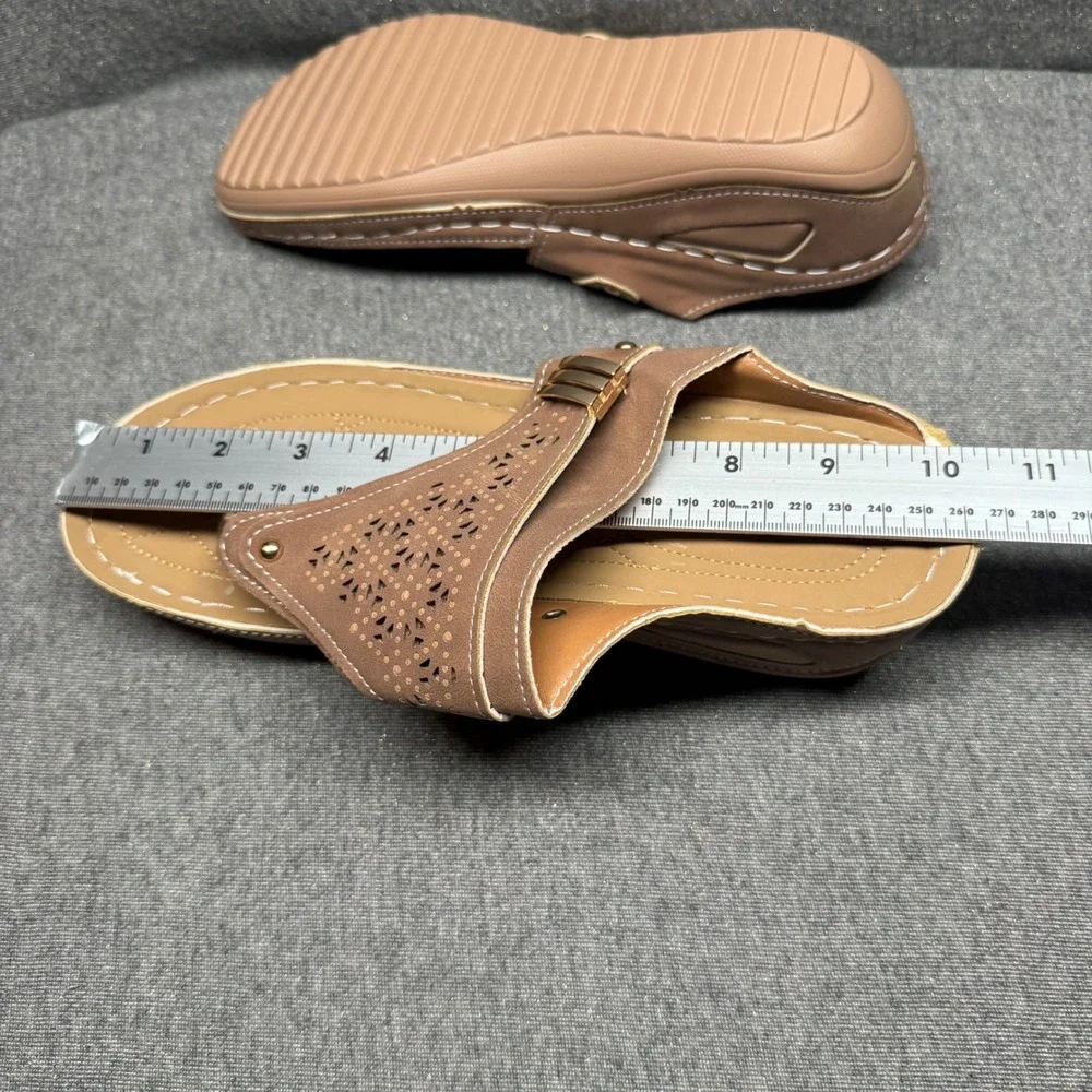 Boho Wedge‎ Thong Sandals Laser Cut Tan Unbranded 42